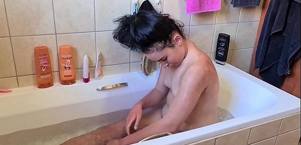  Chubby teen taking a bath
